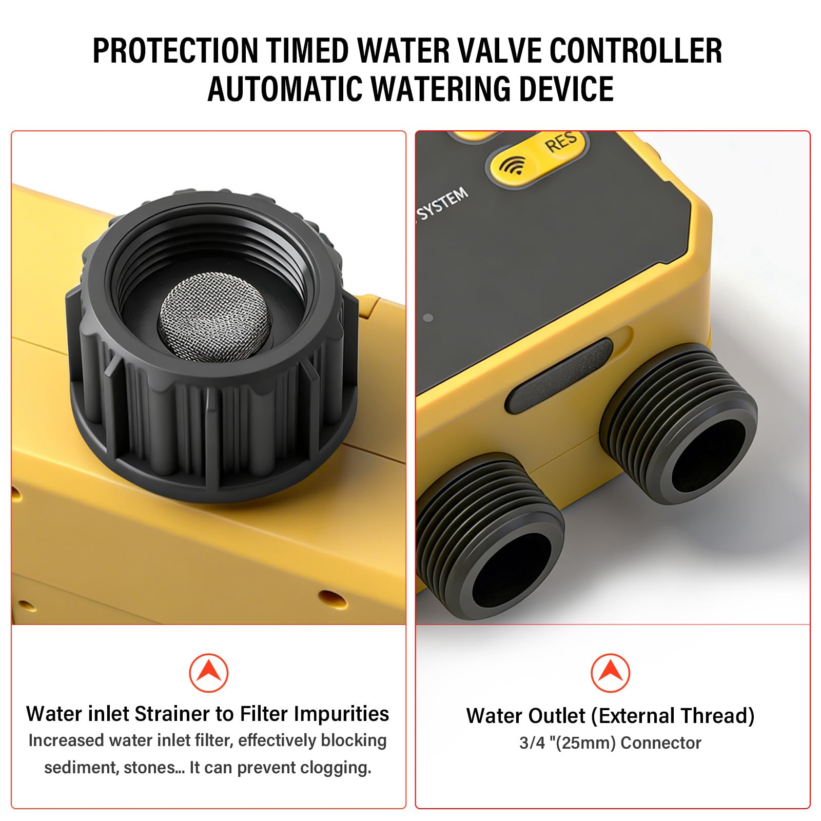 Timer di irrigazione solare WiFi con sensore di pioggia, regolatore intelligente dell'acqua per esterni, ingresso / uscita filettatura imperiale G3/4", telecomando APP, solare e ricaricabile USB-C per