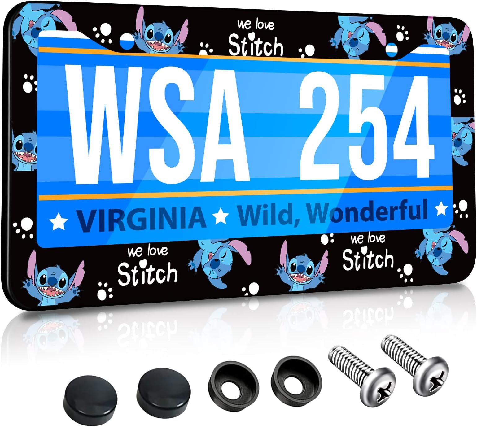 Akkya License Plate Frames for Women Men Car Plate Holder Cover Cute Funny Cartoon Metal Tag Frame Stainless Steel Car Accessories Front Rear Plate Decor(Black & Blue)