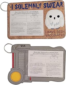 Cute Vaccine Card Protector 2Pcs Waterproof Reagent Card Protective Cover Cartoon Vinyl Card Holder Leather Sleeve with Transparent Window for All Standard Size 4x3 Card