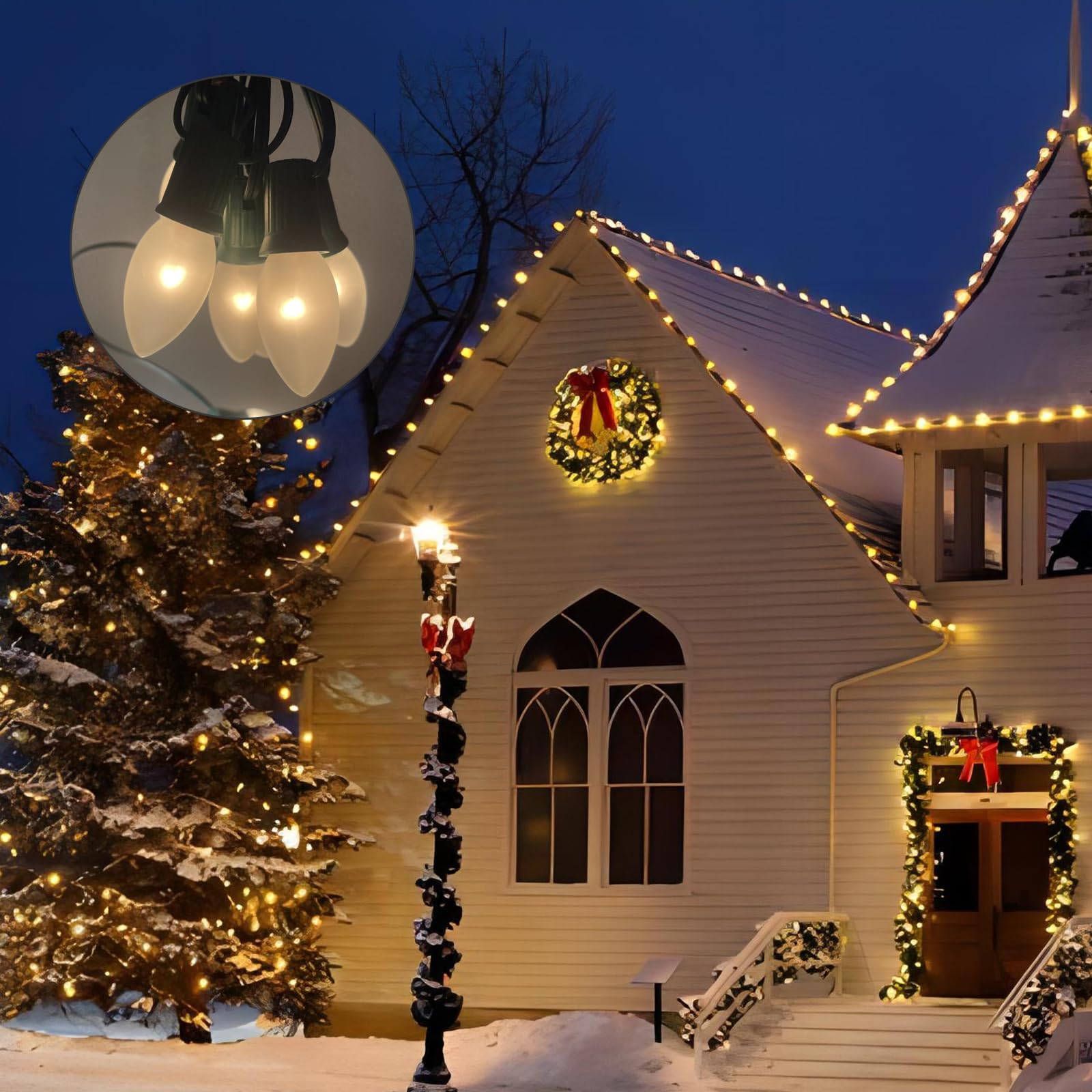 Konictom 25 FT C9 Frosted Christmas Lights,Warm White Outdoor Christmas