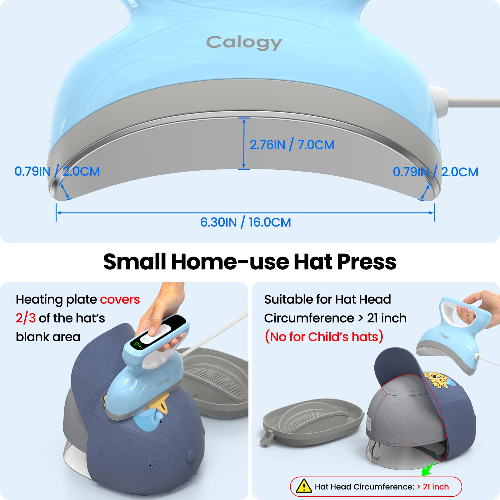 Calogy Mini prasa termiczna do czapek, maszyna do odliczania, maksymalna temperatura 210°C, z okrągłą podstawą, maszyna do transferu ciepła do czapek, śliniaków, snapbacków, czapek
