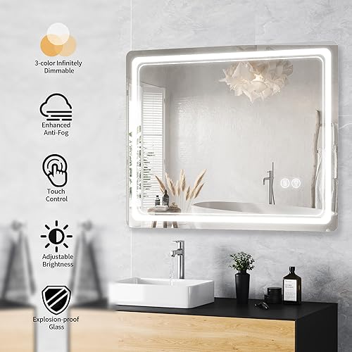 Miniatura 2 de Lvifur Espejo de baño LED de 40 x 32 pulgadas con luces, espejo de baño antivaho con RGB 14 colores regulables, espejo de pared de baño iluminado,