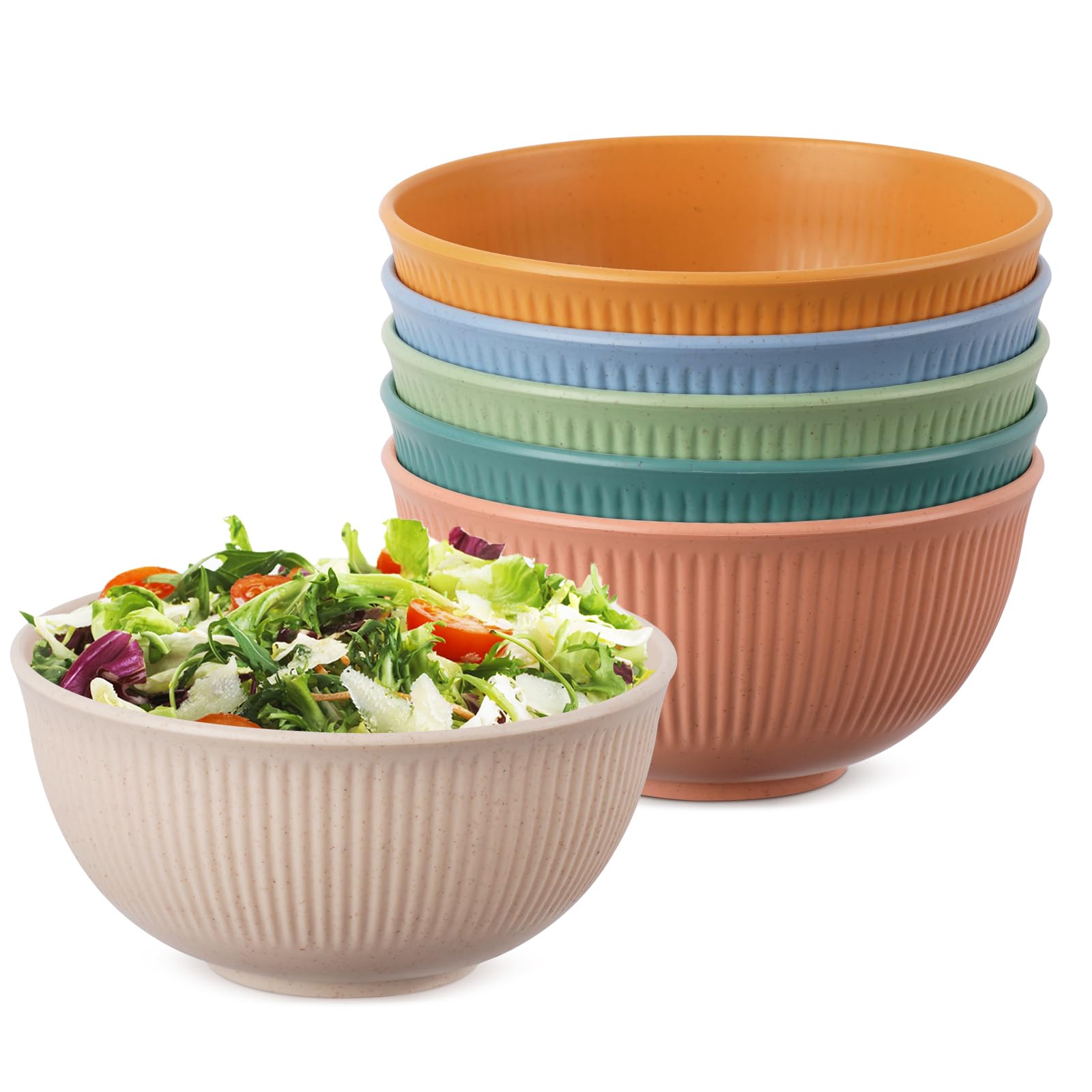 Cereal Breakfast Bowls 6 Pack Unbreakable Picnic Bowl 24 oz Plastic Lightweight Snack Pasta Salad Fruit Dessert Oatmeal Mixing Bowl for Kitchen Camping Dinner Soup Food Serving Bowl Reusable Bowls Set