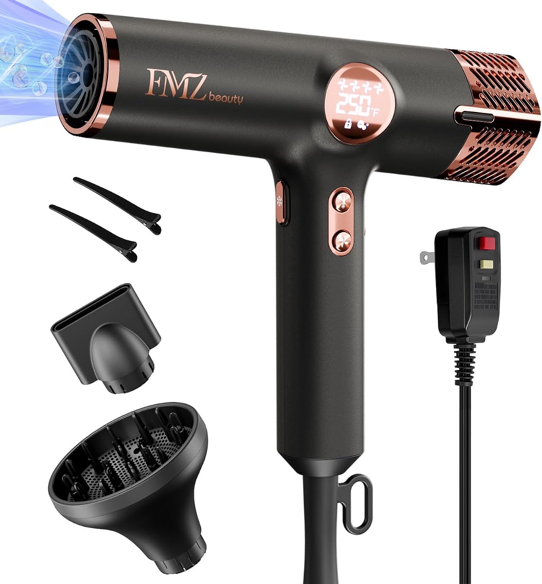 Professional Ionic Hair Blow Dryer Smart Display with Diffuser, 1875W High Speed Powerful BLDC Motor for Fast Drying, Mini Portable Lightweight Quiet, Curly Hairdryer for Men Women Salon Travel