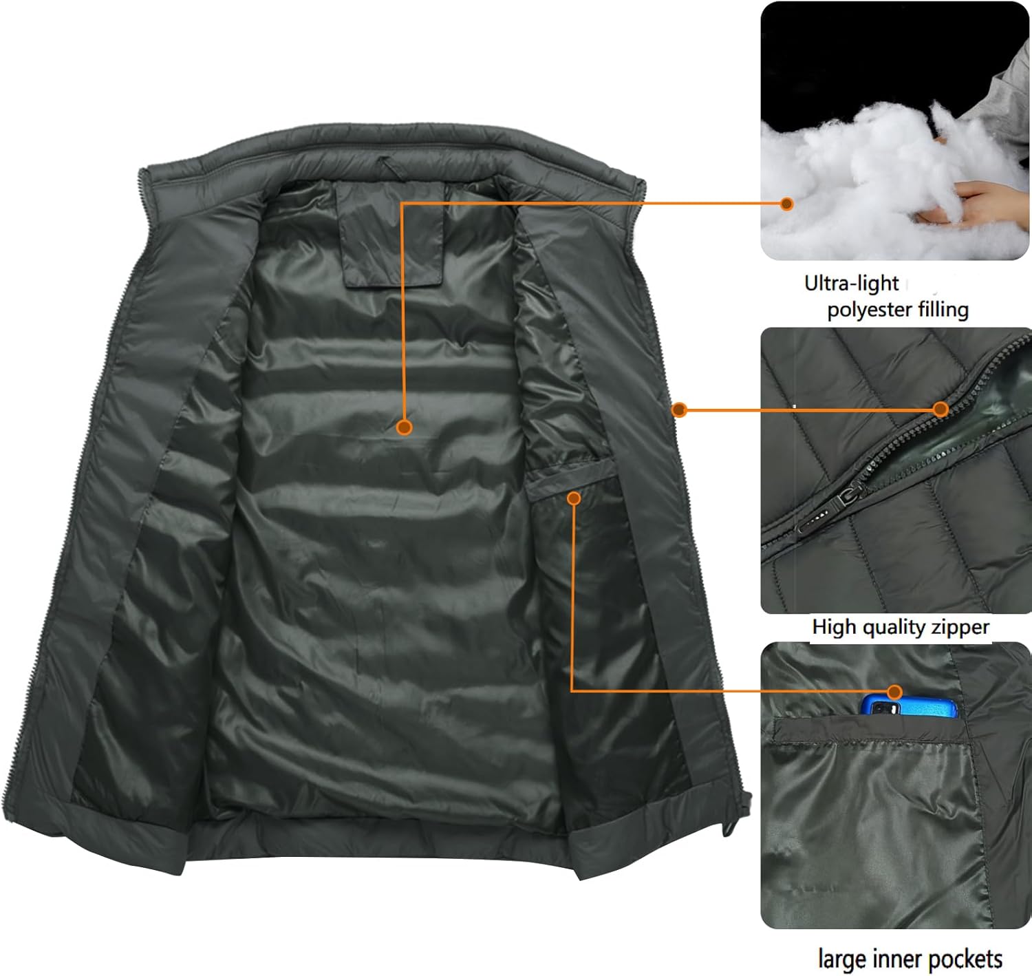Men's Lightweight Jacket, Casual Stand Collar Vest, Lightweight Sleeveless Autumn Winter Warm Vest - Image 6