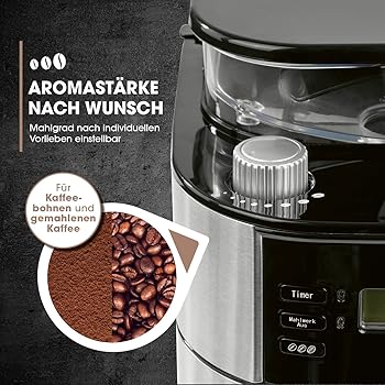 Barista Cafetera de filtro con molinillo con jarra térmica, incluye jarra térmica para hasta 10 tazas grandes de café, para granos de café y café en polvo [acero inoxidable, negro/gris2