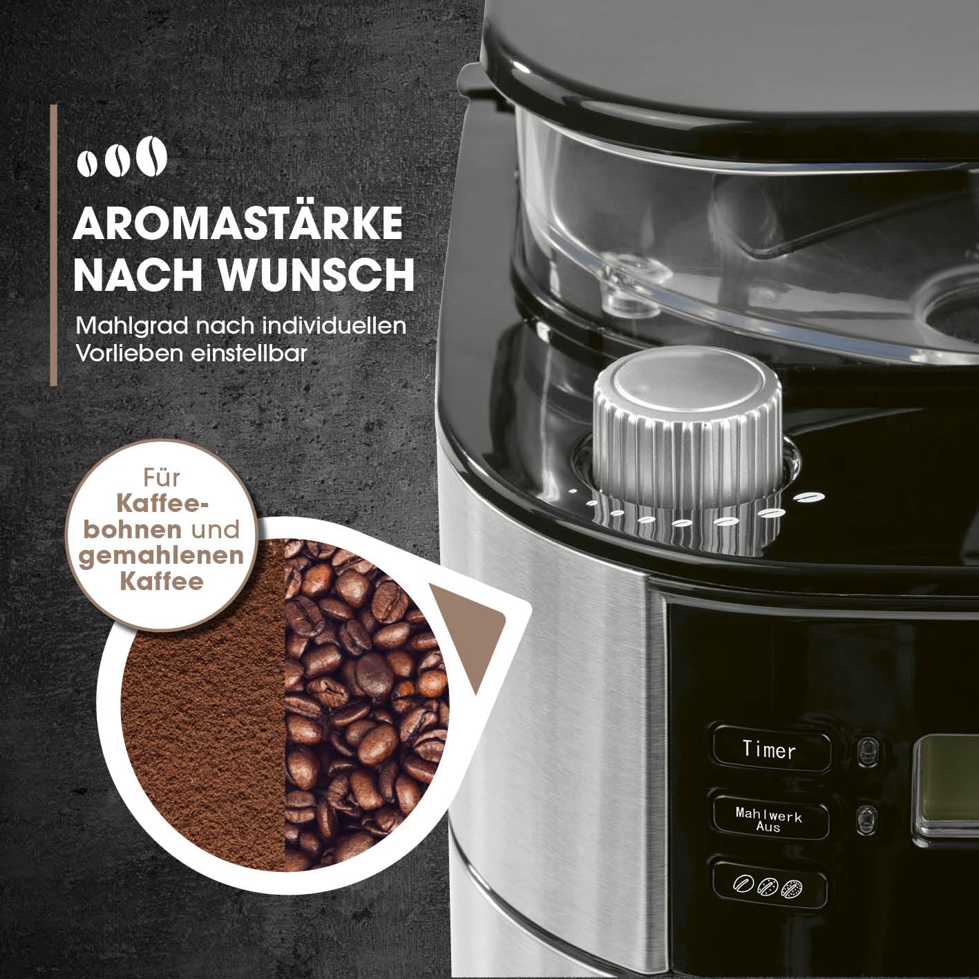 Barista Filter Coffee Machine With Grinder, For Up To 12 Cups Of Coffee, For Coffee Beans And Coffee Powder – Bild 7