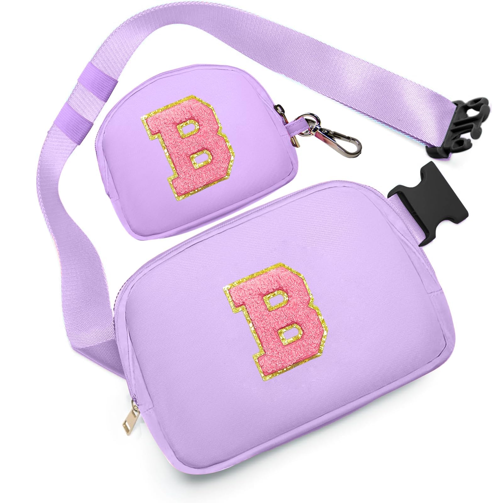 Birthday Gifts for 4 5 6 7 8 9 10 11 12 13 Year Old Girls, Crossbody Bags Fanny Pack with Initial Letter Patch Cute Stuff for Women Girls Teens (B,