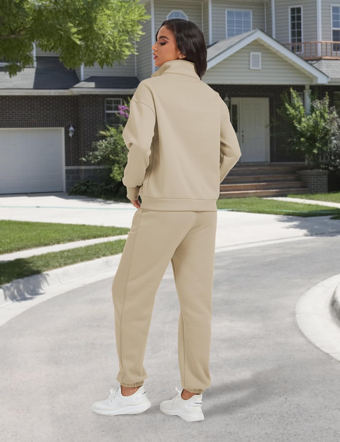 Womens Sweatsuits Fleece Lined Jogging Sweatpants and Half Zip Sweatshirts 2 Piece Matching Sweat Sets - Image 3