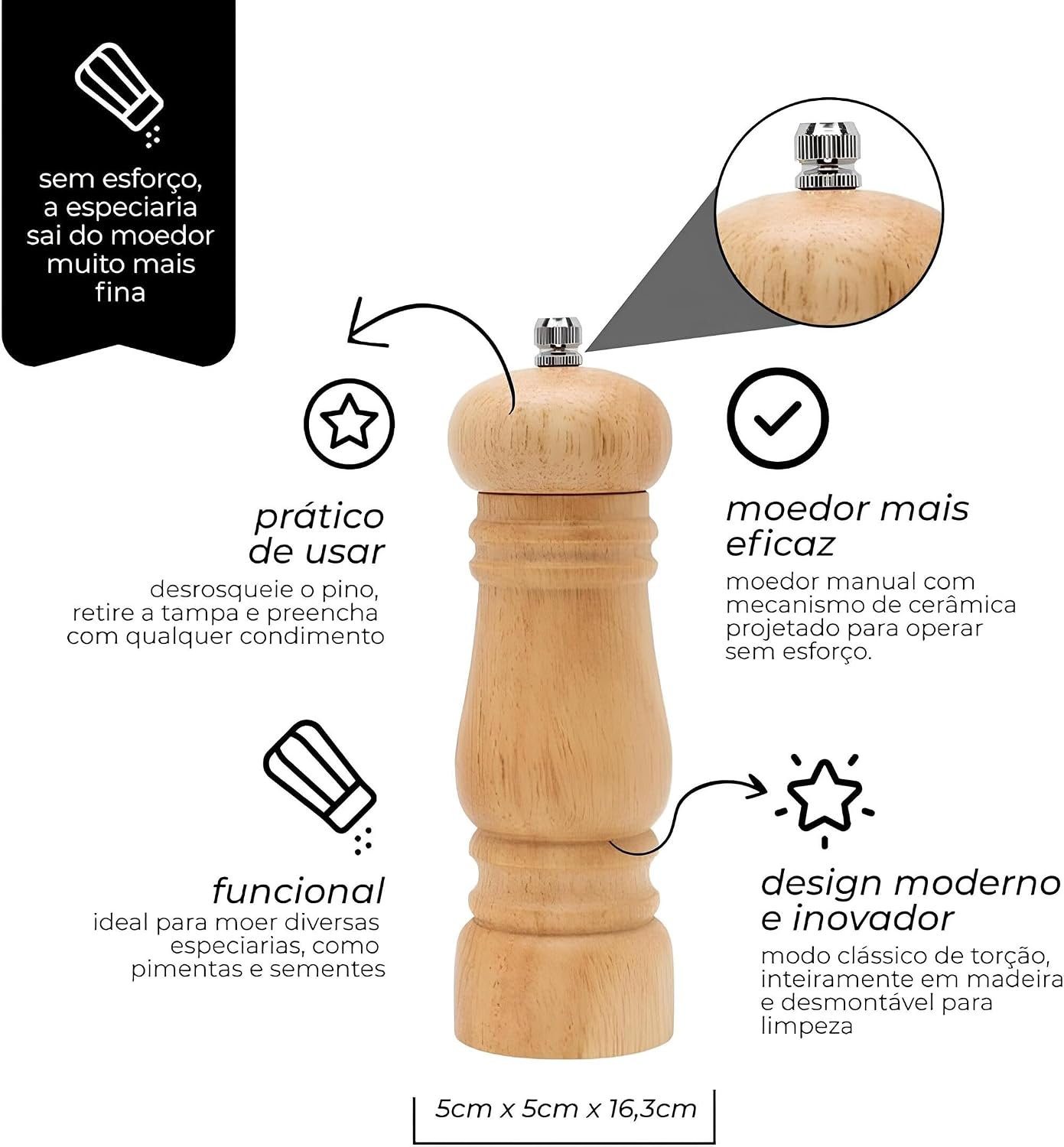 Moedor de Pimenta e Sal em Madeira Nobre Linha Premium: Moedor Manual com Mecanismo de Cerâmica e Pino Regulador para Sal Grosso, Pimenta do Reino e Temperos Design Rústico, Ideal para Cozinha Gourmet Moedor de Pimenta e Sal em Madeira Nobre Linha Premium: Moedor Manual com Mecanismo de Cerâmica e Pino Regulador para Sal Grosso, Pimenta do Reino e Temperos Design Rústico, Ideal para Cozinha Gourmet