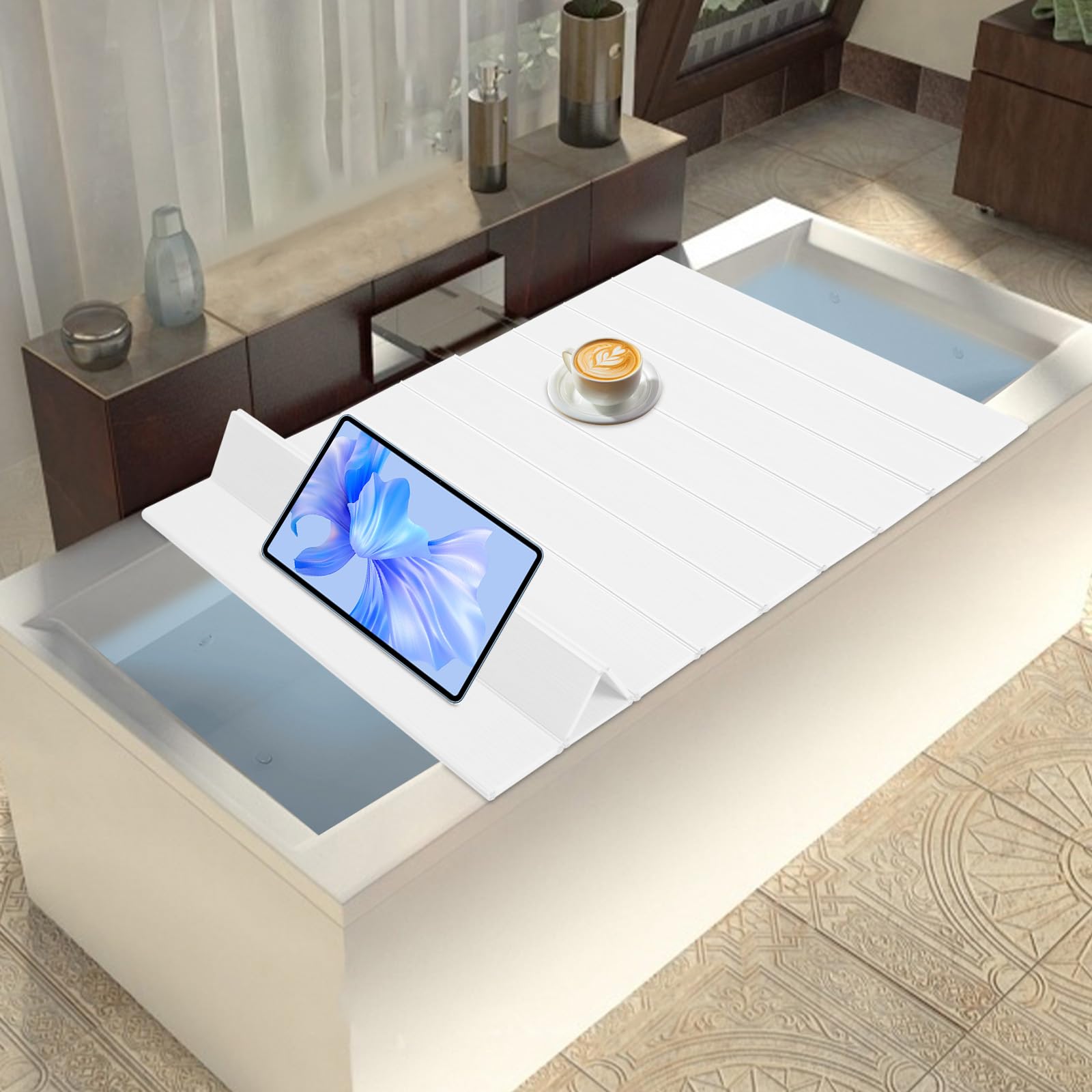 Housse de baignoire pliable, 160 x 70 cm, imperméable et résistante à la poussière, en PVC, isolation pour baignoire et spa, charge maximale 5 kg (blanc)