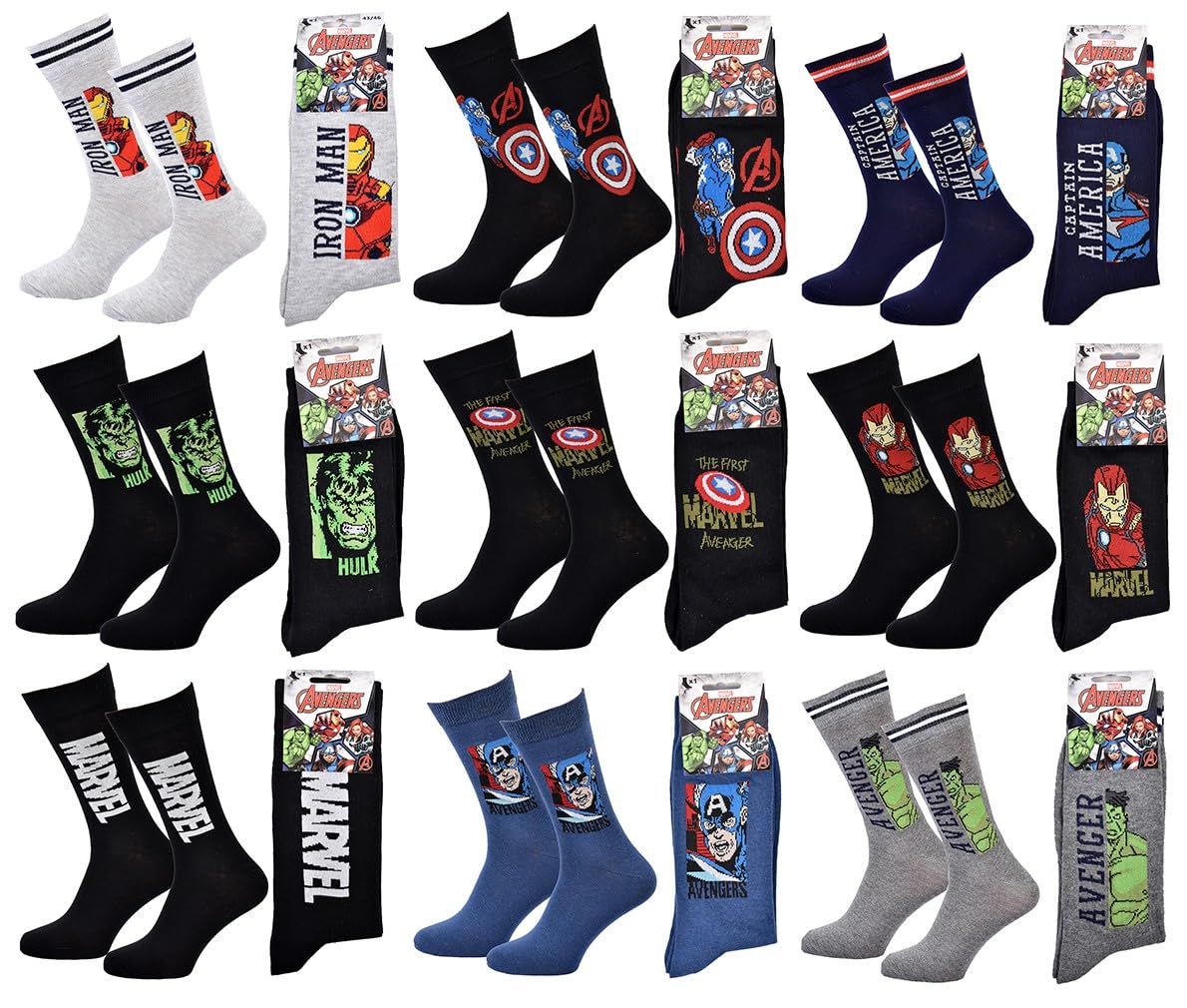 OZABI Skarpety męskie MARVEL AVENGERS, Opakowanie 9 par MARV24, 39-42 EU