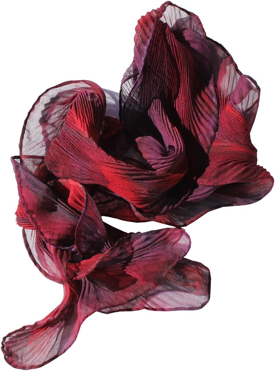 Arashi Shibori Silk Chiffon Scarf Shortie in Red & Purple