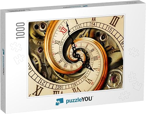 Golden Yellow Antiguo Reloj Espiral Abstracto Fractal Rompecabezas Rompecabezas con 1000 Piezas