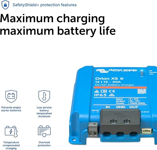 Victron Energy Orion XS Smart DC to DC Battery Charger 12/12 50A (700W) - IP65 Dust & Waterproof - Fully Configurable - Remote Management Possible - Advanced Battery Protection - 7