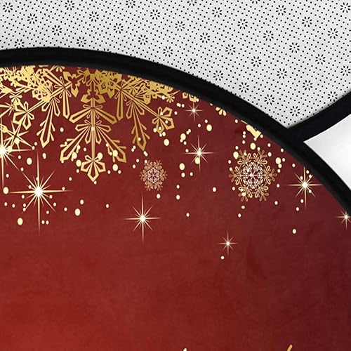 Miniatura 5 de Alfombra redonda de reno de Navidad dorada de 3 pies para dormitorio, lavable, con hermosos copos de nieve, alfombra circular antideslizante con