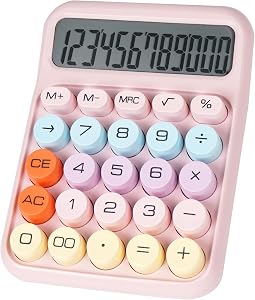 Mechanical Switch Calculator with Big Buttons, Calculators Desktop, 12 Digits, Large LCD Display, Desk Calculator, Cute Pink Calculator for Teachers Students Basic Office (Pink)
