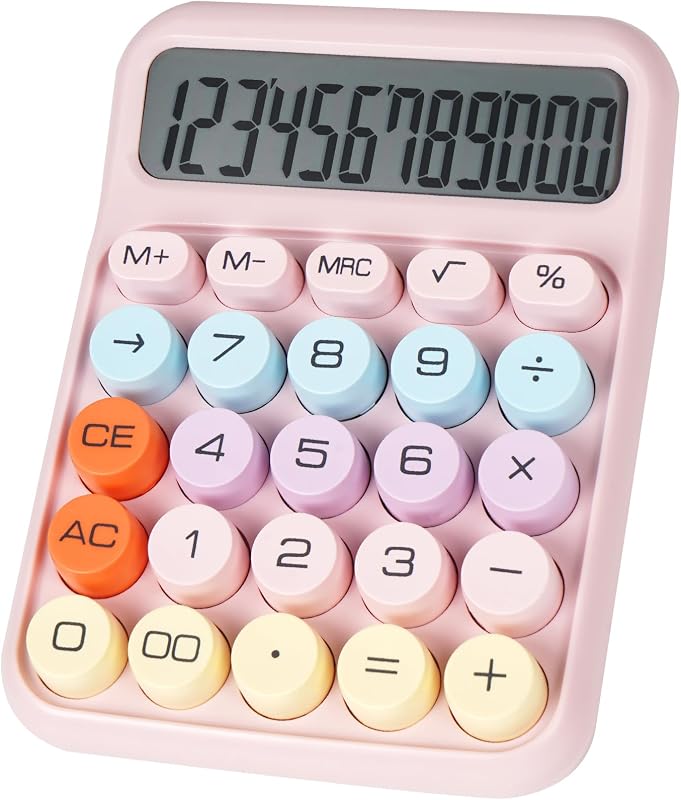 Calculadora de interruptor mecánico con botones grandes, calculadoras de escritorio, 12 dígitos, pantalla LCD grande, calculadora de escritorio, lindas calculadoras rosas para profesores, estudiantes, oficina básica (rosa) | 12 dígitos, pantalla LCD grande, calculadora de escritorio, lindas calculadoras rosas para profesores, estudiantes, oficina básica (rosa)
