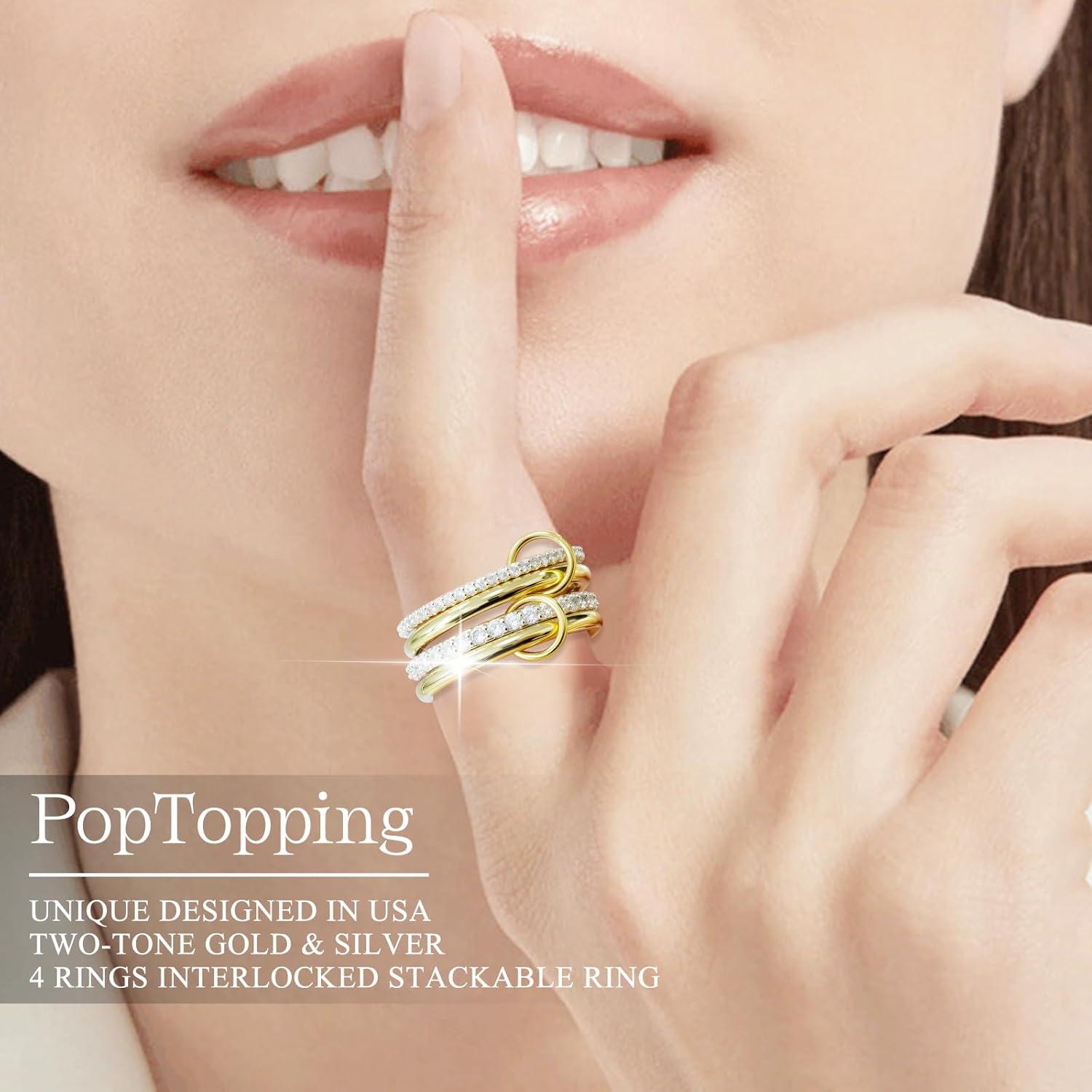 18K Gold Plated Stackable Rings Silver And Gold Stackable Ring Set For Women Cubic Zirconia Stacking Rings For Wedding Engagement Birthday Valentine's Day Mother's Day Gift - Image 3