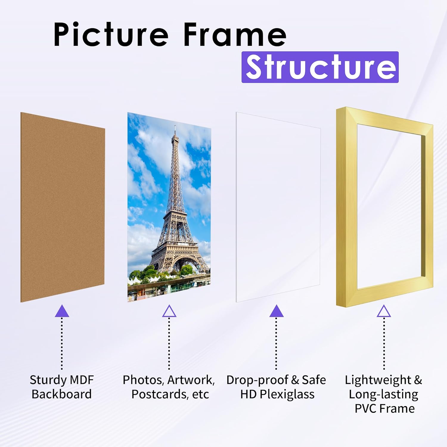 NEXCOVER 8.5 by 11 Picture Frame Gold 10PK, Picture Frames 8.5 x 11 with Shatterproof HD Plexiglass, Horizontal and Vertical Wall Hanging Photo Frames for Photo, Poster, Certificate, Magazine