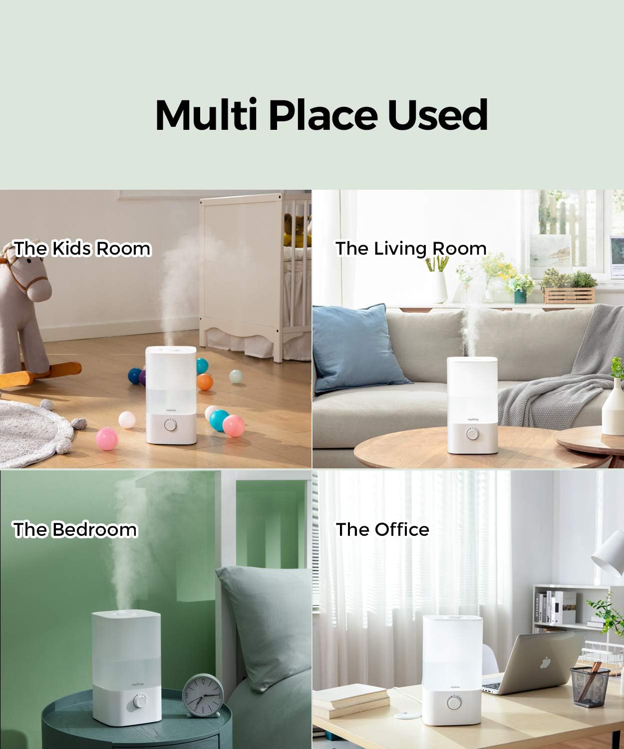 raydrop Cool Mist Humidifier Diffuser, 2.5L Essential Oil Diffuser, Top Fill Humidifier for Bedroom, Home and Office, Baby with Adjustable Mist Output, Dial Knob, Auto Shut Off (White)