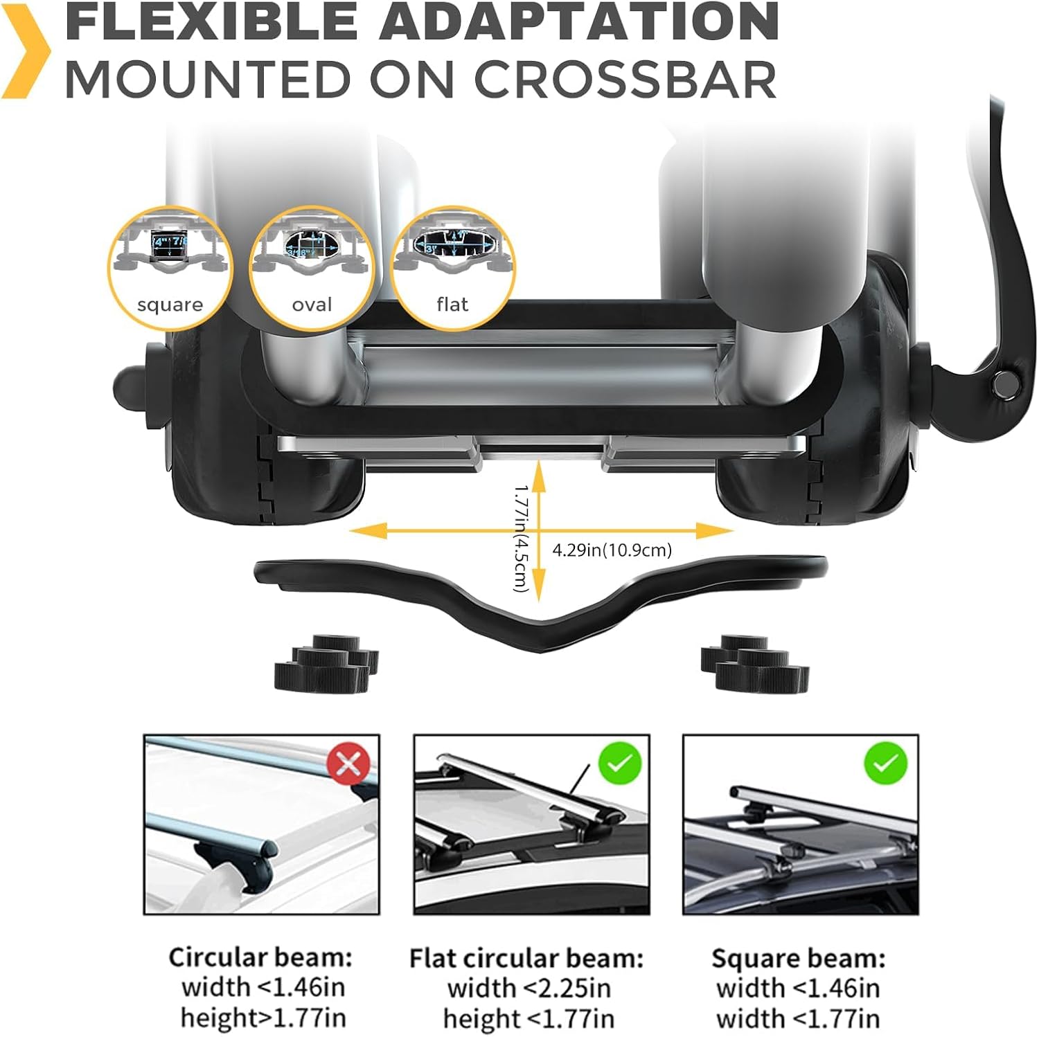 Kayak Roof Rack, Aluminum Kayak Carrier Folding J-Style Universal 3-in-1 Multifunction for Canoe, SUP, Kayaks, Surfboard Rooftop Mount on SUV, Car and Truck Crossbars image 4