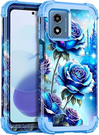 Miqala for Moto G 5G 2024 Case,Glow in The Dark Three Layer Heavy Duty Shockproof Full Body Protection Hard Plastic Bumper+Soft Silicone Protective Case for Motorola Moto G 5G 2024,Blue Rose
