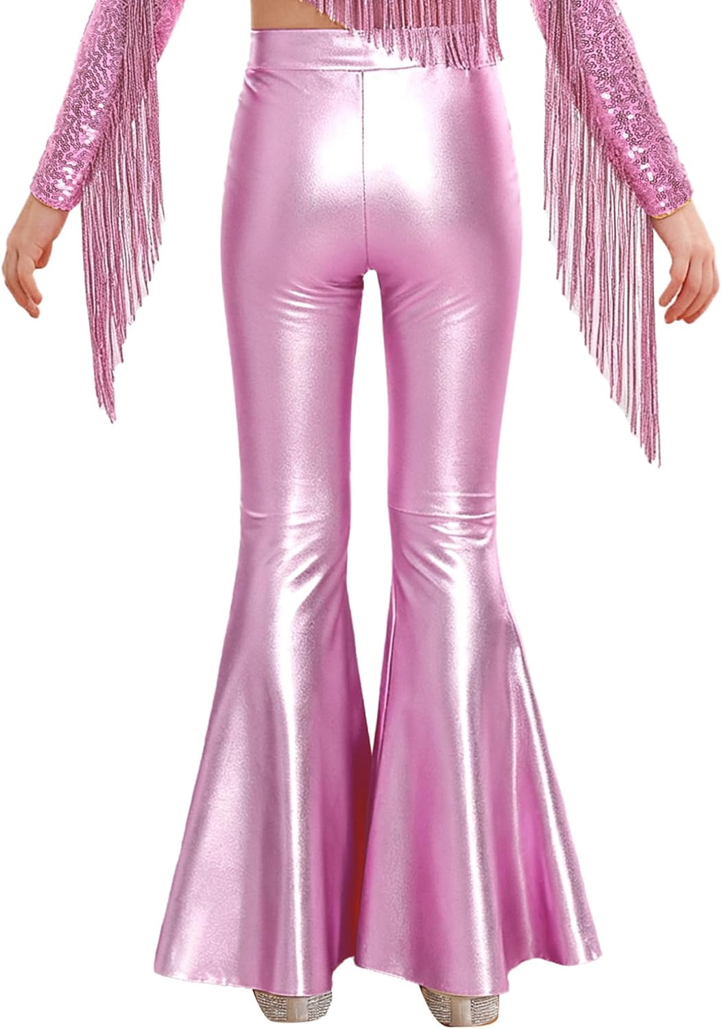 Choomomo Girls Metallic Dance Pants Split Bell Bottoms Flared Trousers Disco Performance Costumes