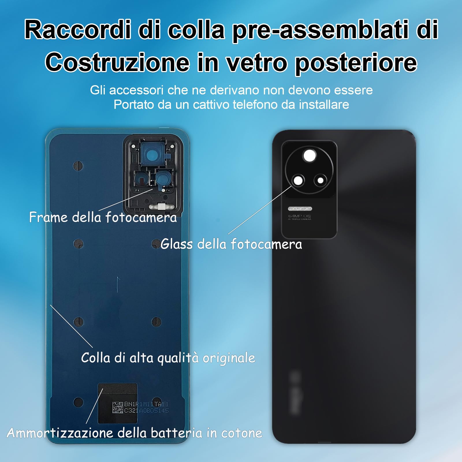 Eonpam Scocca Vetro Posteriore per Xiaomi Poco X4 Pro Coperchio Copribatteria Sostituzione con Vetro Fotocamera + Kit di Ricambio (Blu