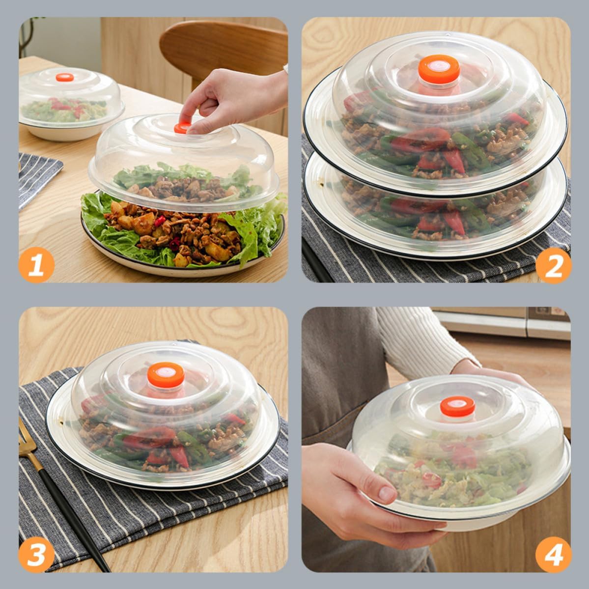 Food Covers Heat-resistant Microwave Plastic Splatter Guards 4pcs Microwave Plate Covers for Food Preservation and Oven Heating