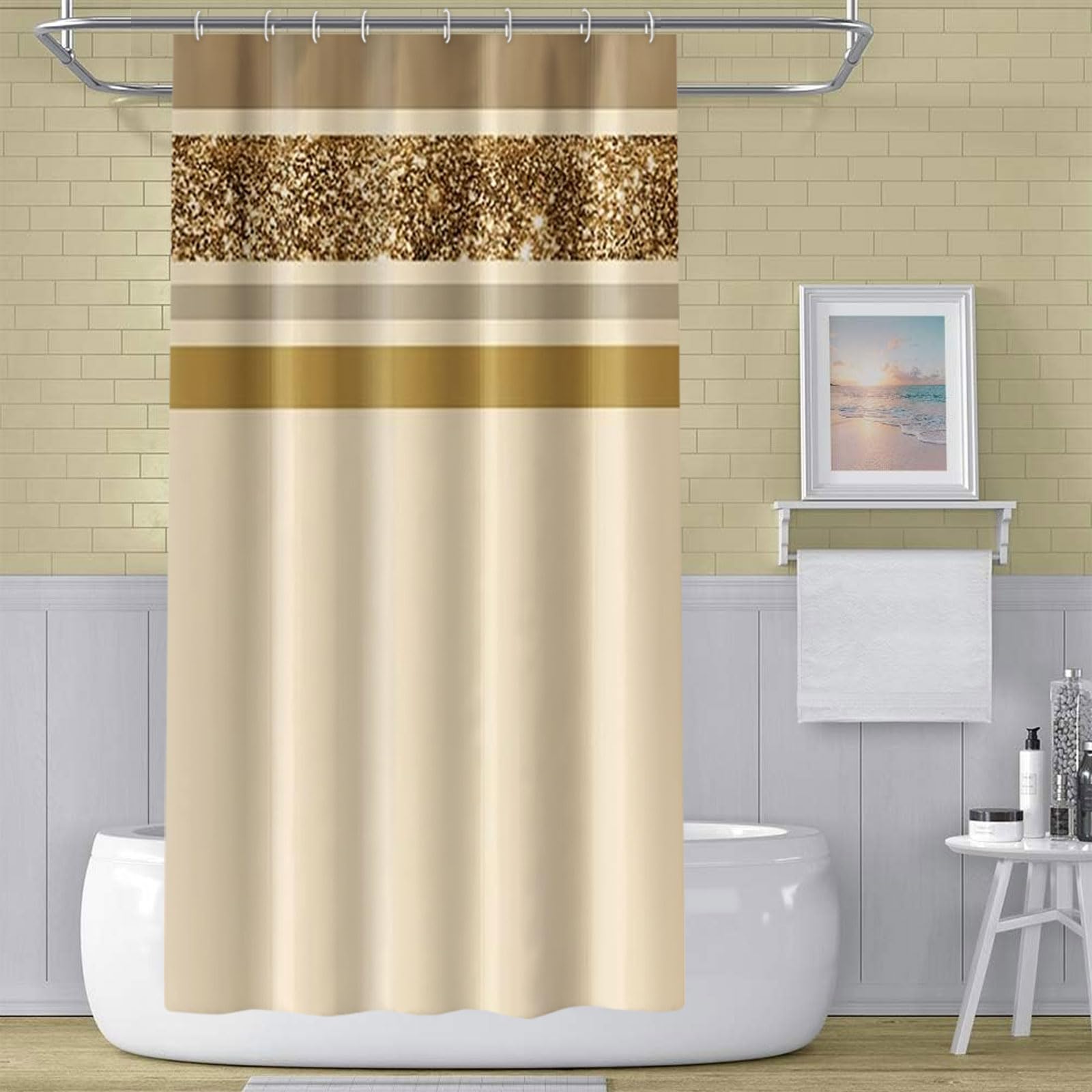Pale Yellow And Brown Bathroom