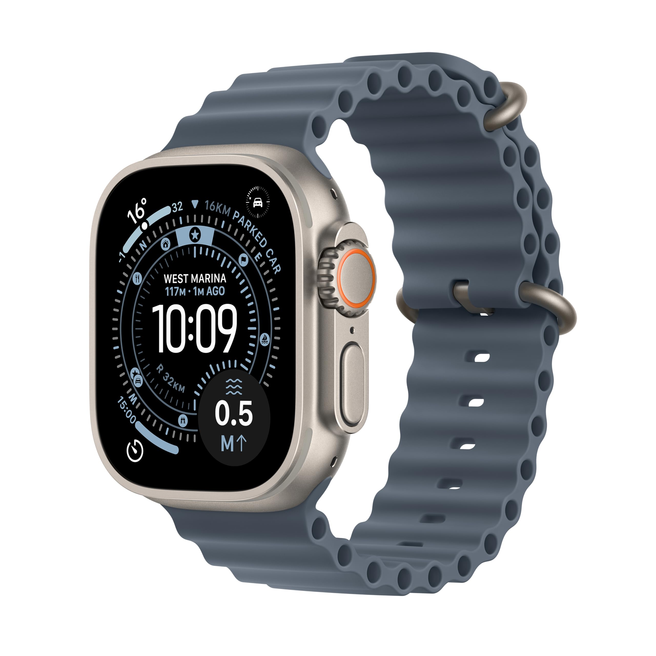 Apple Watch Ultra 3 GPS + Cellular 49mm Natural Titanium Case with Anchor Blue Ocean Band-image-21