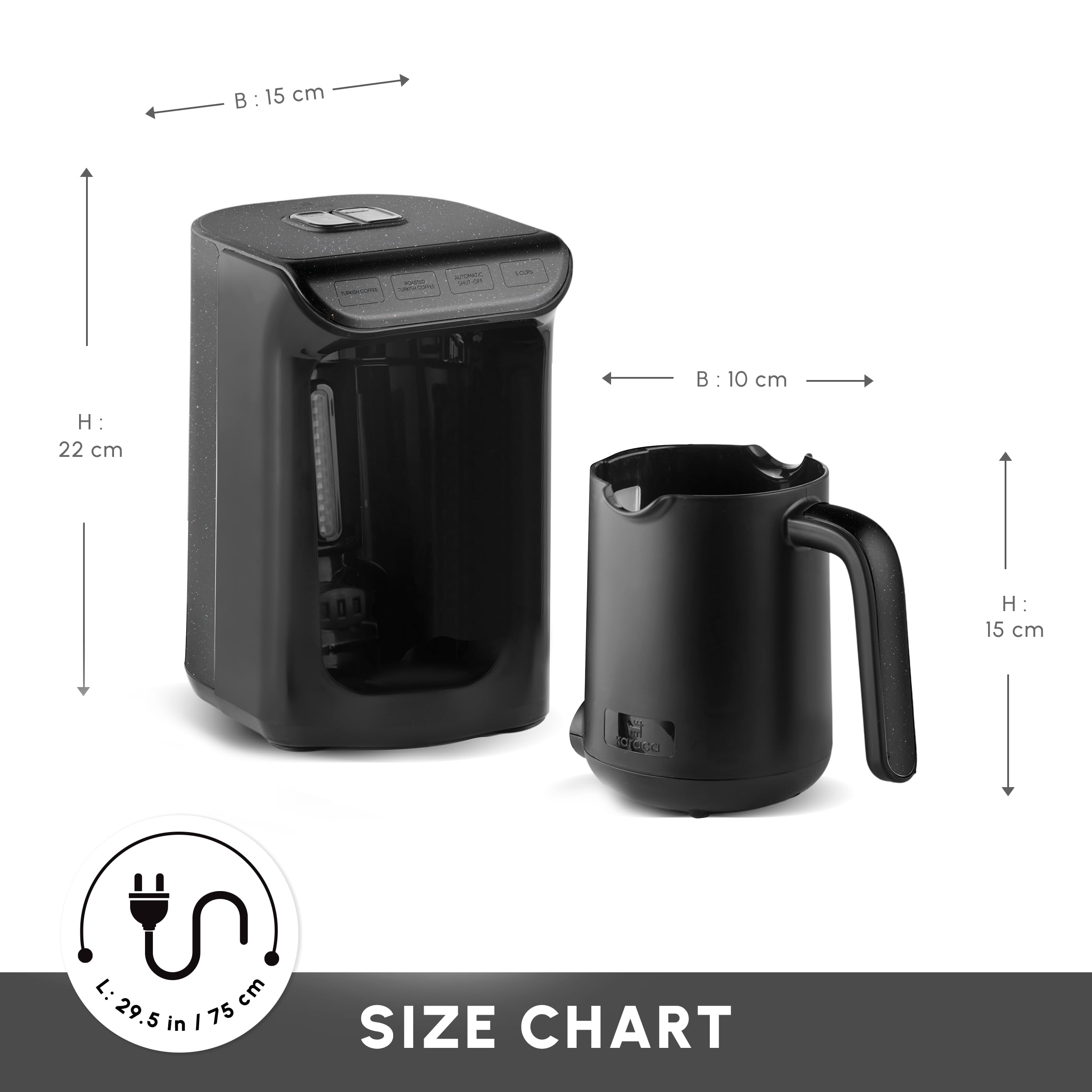 KARACA Hatır Köz Machine à café turque laiteuse, cafetière turque traditionnelle, 5 tasses, infusion de style ember, modes lait et chocolat chaud, anti-débordement, arrêt automatique, noir brillant