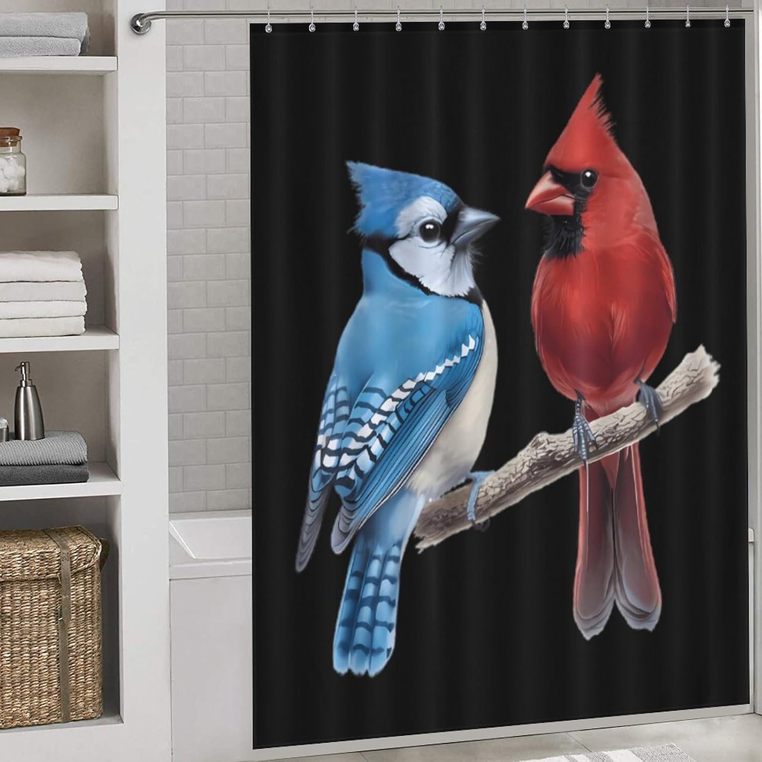 Blue Jay Bird Cardinal Funny Shower Curtains Washable Bath Curtain Liner with Hooks for Bathroom Bath Tubs