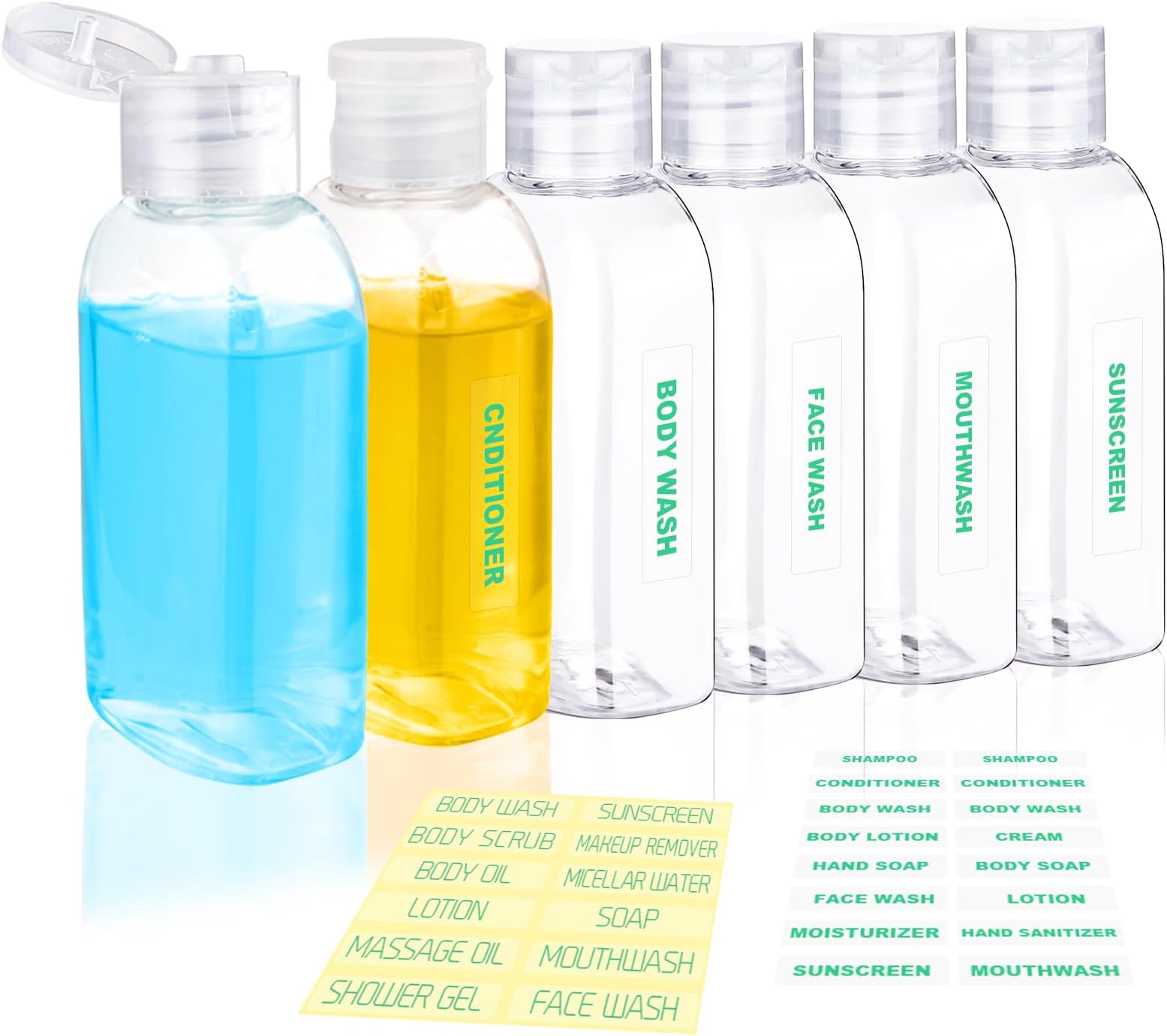 Travel Shampoo Bottles 6pcs 3.4oz TSA Approved Travel Bottles for Toiletries Leak Proof Refillable Lotion Containers with Flip Cap Small Plastic Squeeze Bottle(Clear)