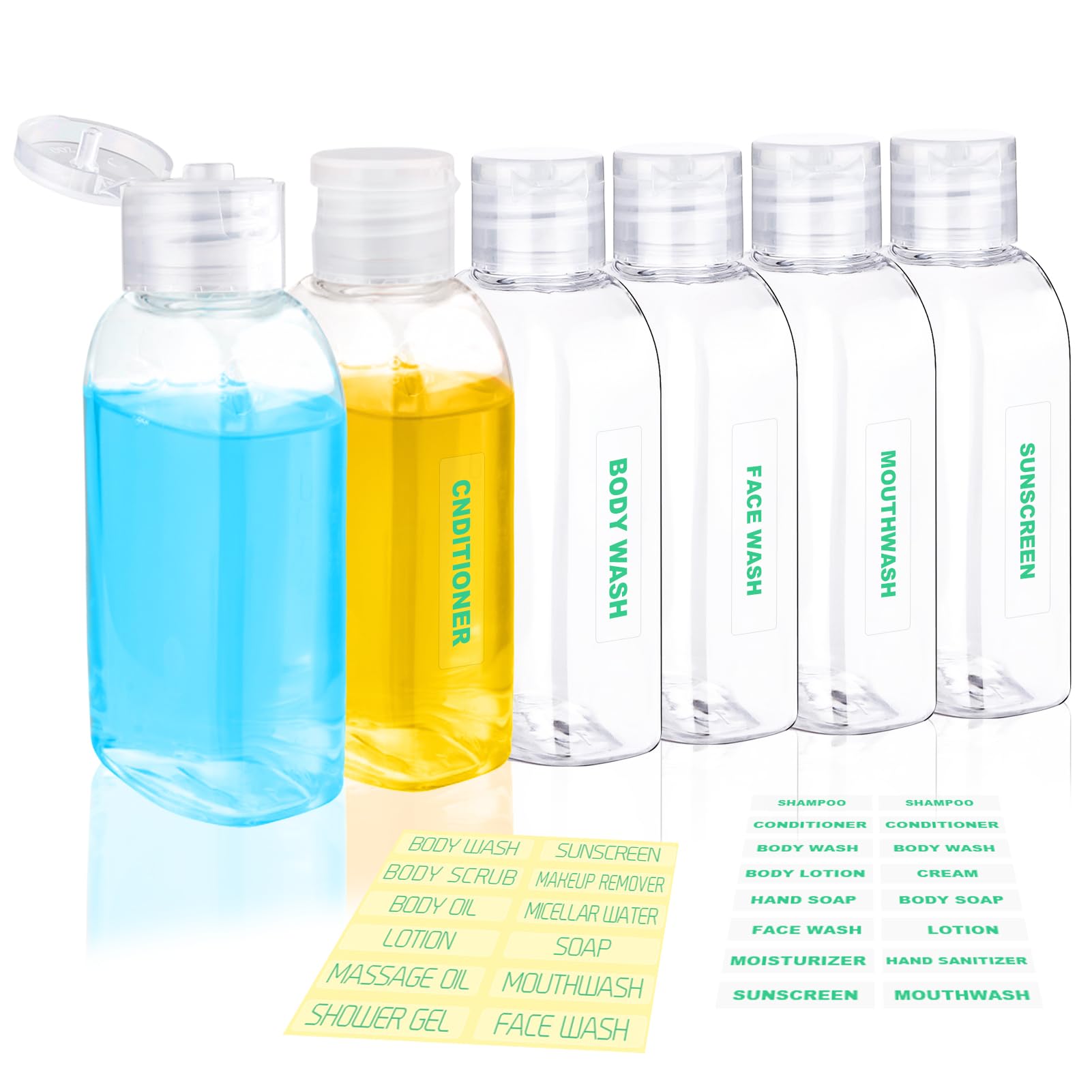 Cosywell Travel Shampoo Bottles 6pcs 3.4oz TSA Approved Travel Bottles for Toiletries Leak Proof Refillable Lotion Containers with Flip Cap Small Plastic Squeeze Bottle(Clear)