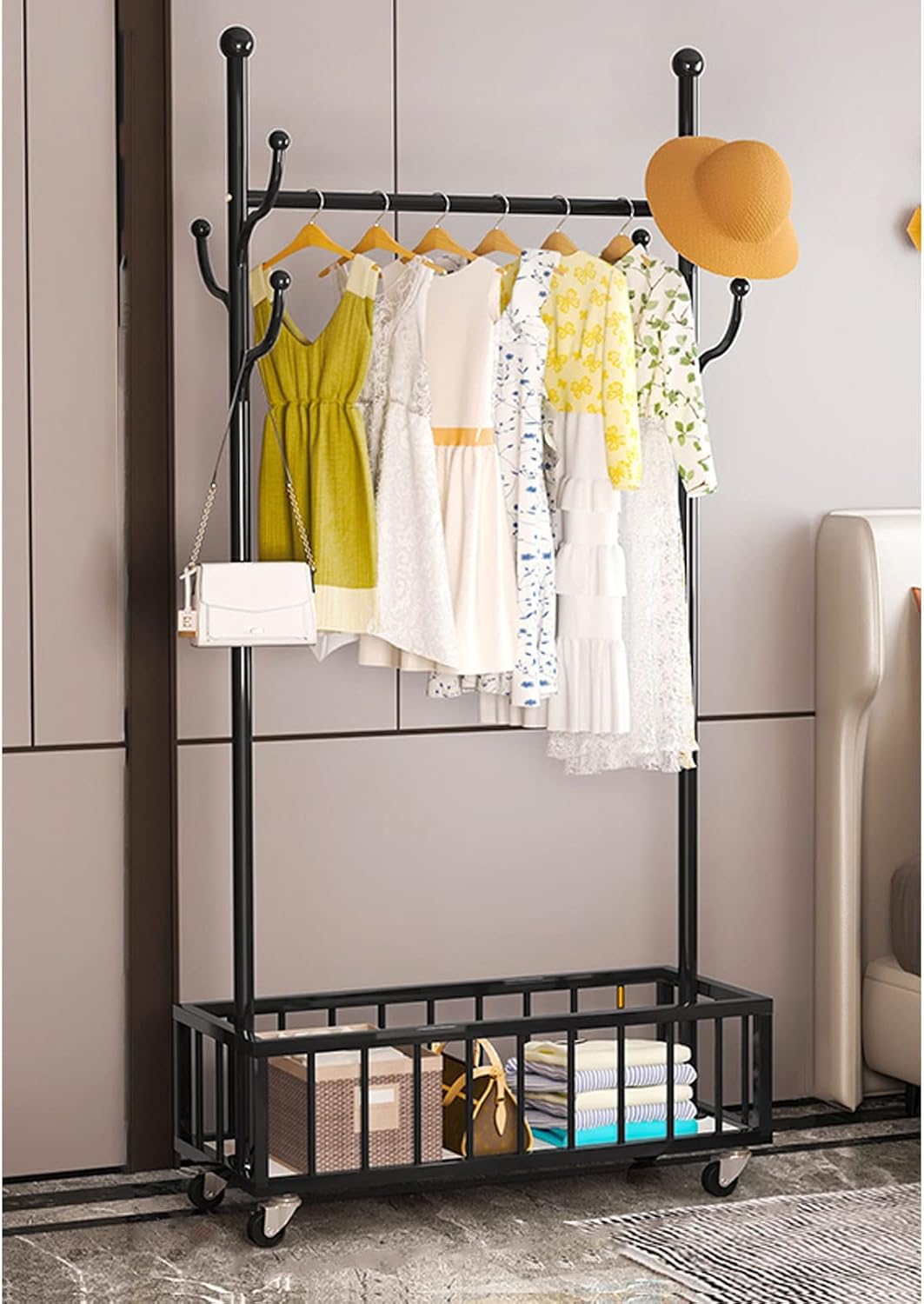 Coat Storage Rails Single Tidy Coat Rails Hall Tree with Hooks Heavy Duty Metal Hanger for ...