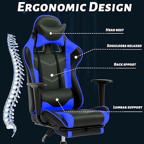 Miniatura 40 de Sillas de cuero sintético con respaldo alto, silla de computadora con reposacabezas y soporte lumbar, asiento ancho ajustable en altura ajustable,