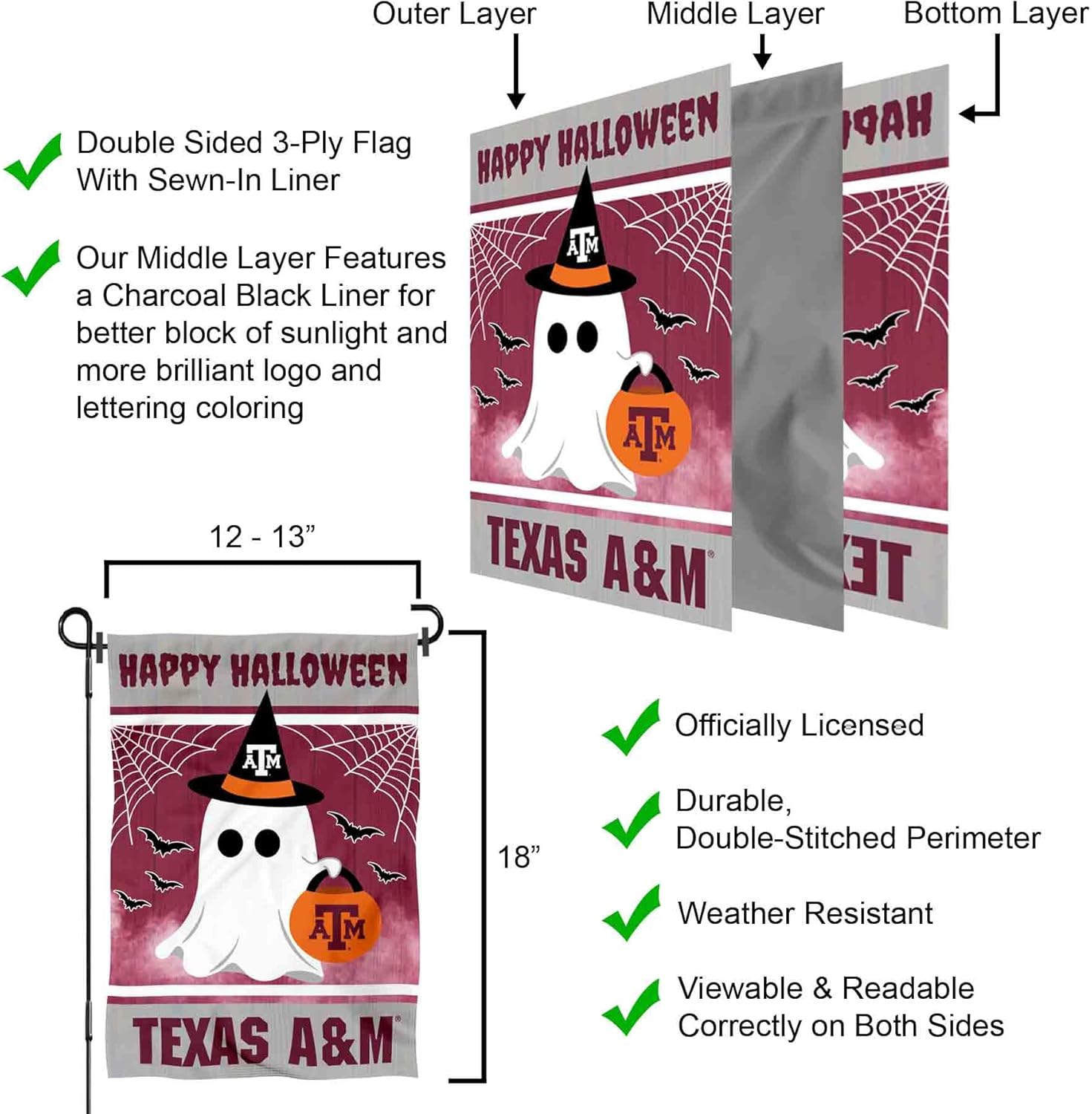 Texas A&M Aggies Happy Halloween Double Sided Garden Yard Flag - Image 6