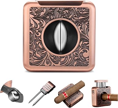 Cigar Cutter Stainless Steel V Cutter, Multifunctional V Cut Blade Cutter with Hidden Cigar Punch, Twin Needle and Portable Cigar Holder Rose Gold