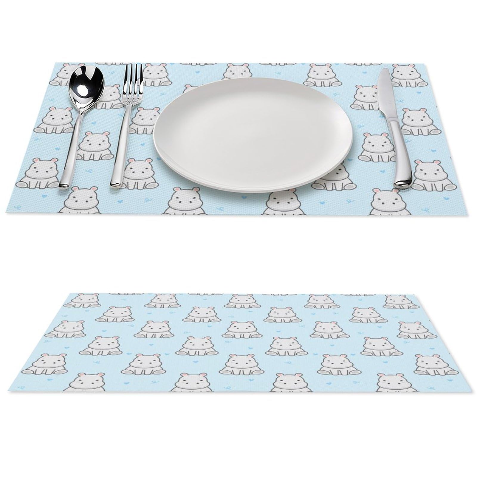 Cute Hippo Placemats Set of 1 PCS Washable Table Runner 18" X 12" Place Mats for Kitchen Party Dining Decoration