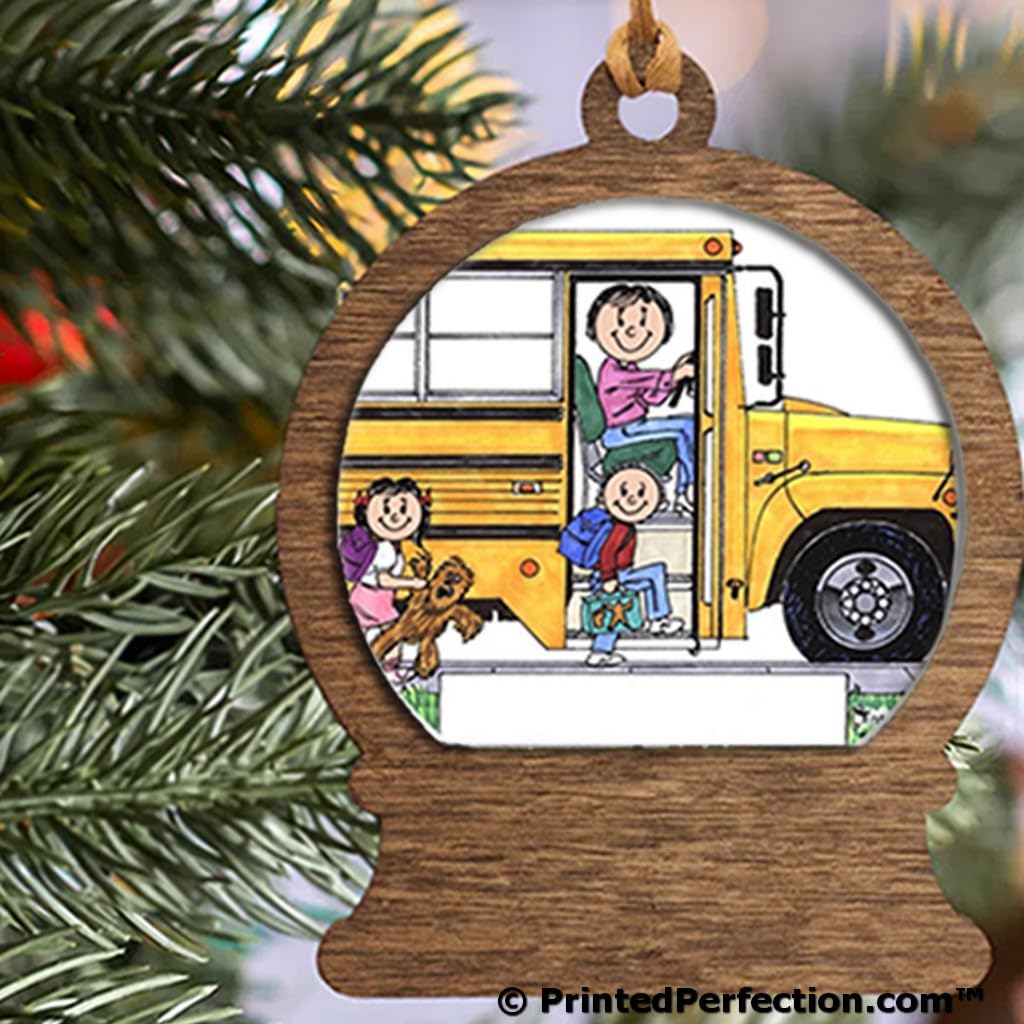 PrintedPerfection.com Personalized School Bus Driver - Female Wooden Snow Globe Shaped Christmas Ornament