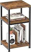 Simple Trending 3-Tier Rustic Brown Side Table - Compact End Table Nightstand Sofa Shelf for Small Spaces