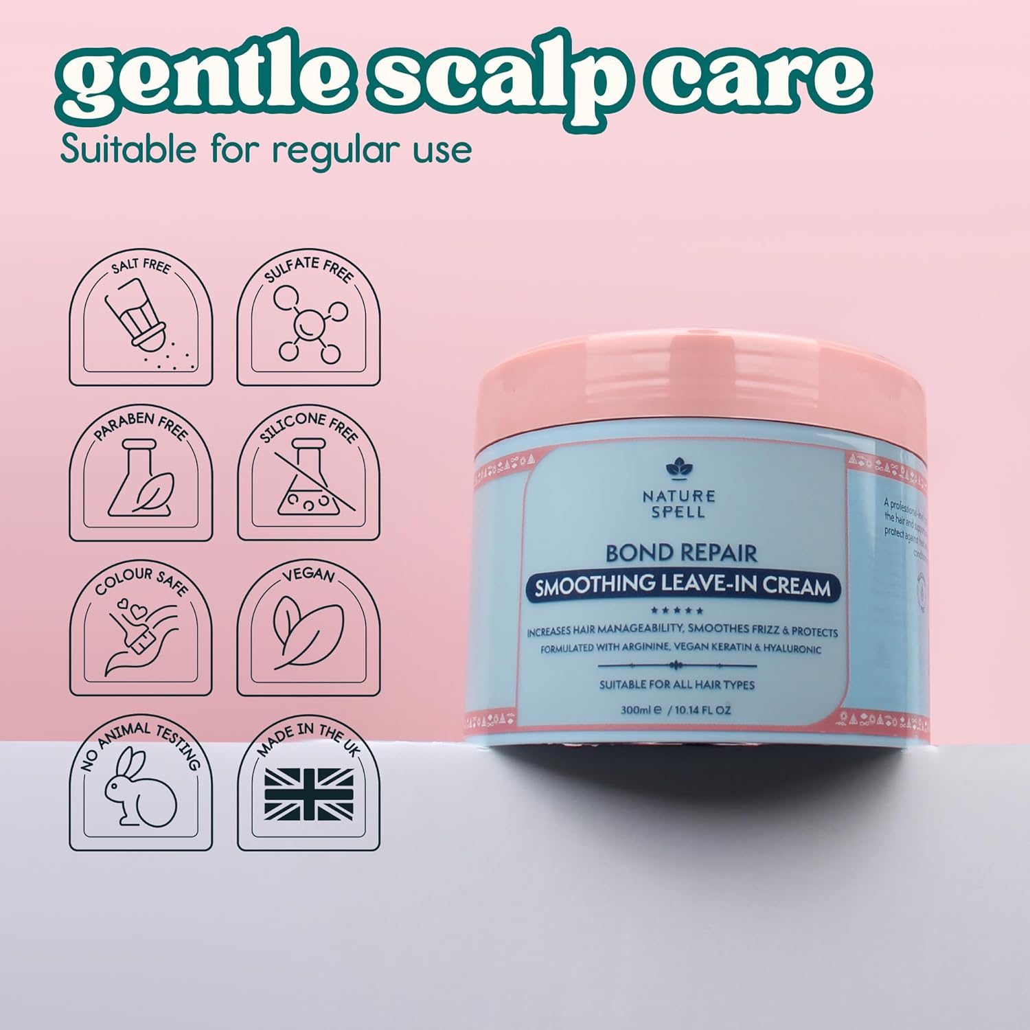 Nature Spell Bond Repair Leave-In Cream, Sulfate & Paraben Free, Reduces Frizz & Protects from Heat Damage, Smoothing & Styling, with Vegan Keratin, Color Safe, For All Hair Types, 10.14 fl oz - Image 7