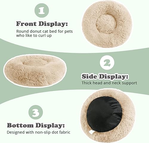 Miniatura 4 de JOLLYVOGUE - Cama para perros y gatos, cama relajante y antiestrés para mascotas y perros pequeños, cojín esponjoso en forma de dona para mascotas