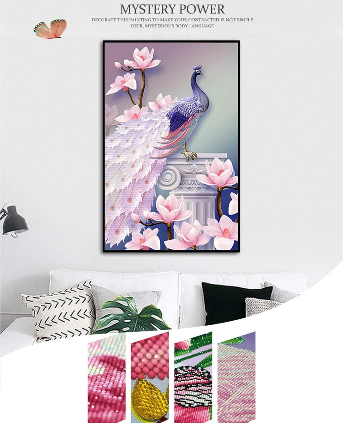 Instarry DIY 5D Diamond Painting Kits Full Drill Peacock and Flower Mosaic Crystal Embroidery Modern Wall Decor Craft Kits 23.2x35.4 inch