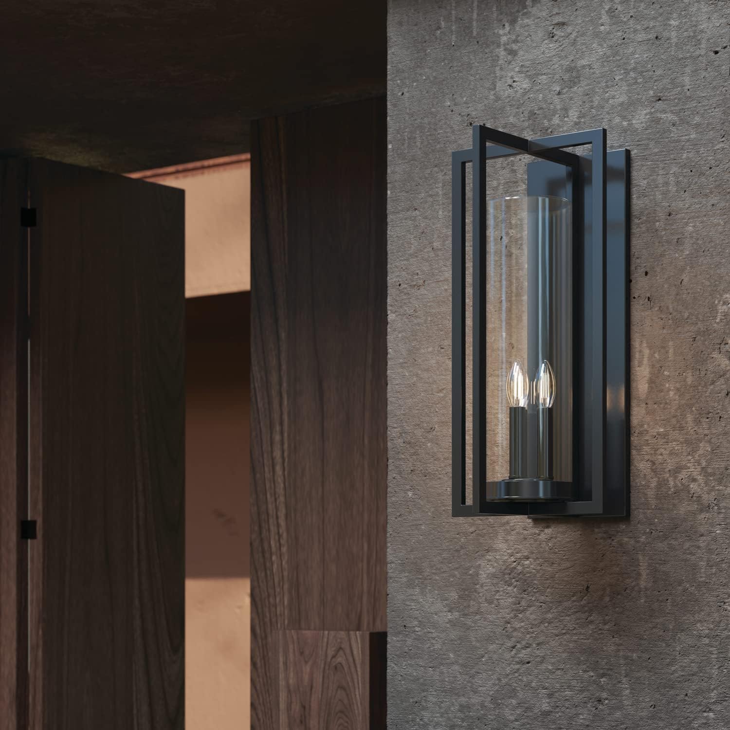 Capital Lighting 948231BK Kent Modern Vertical Line Clear Glass Cylinder Outdoor Wall Lantern, 3-Light 180 Total Watts, 25" H x 12" W, Black