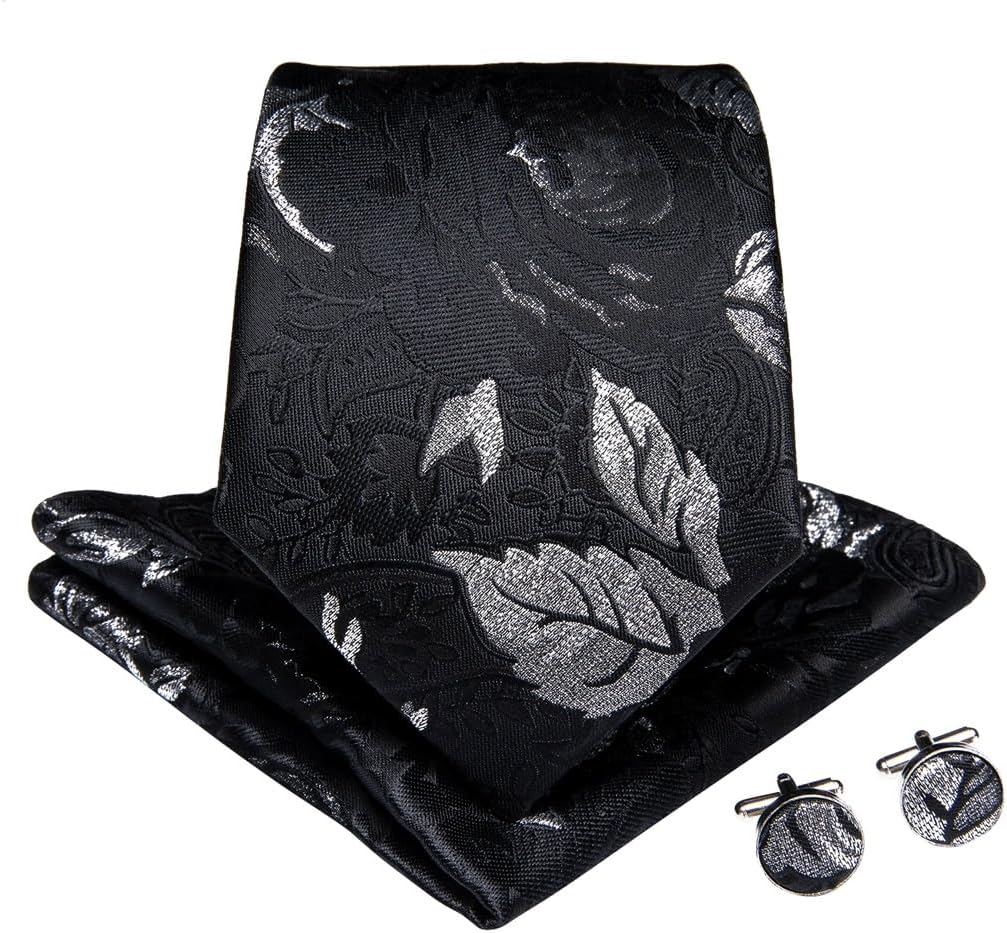 Men's Tie Sets Leaf Ties for Men Neckties Silk Neck Pocket Square Cufflinks Set Business Wedding Gift