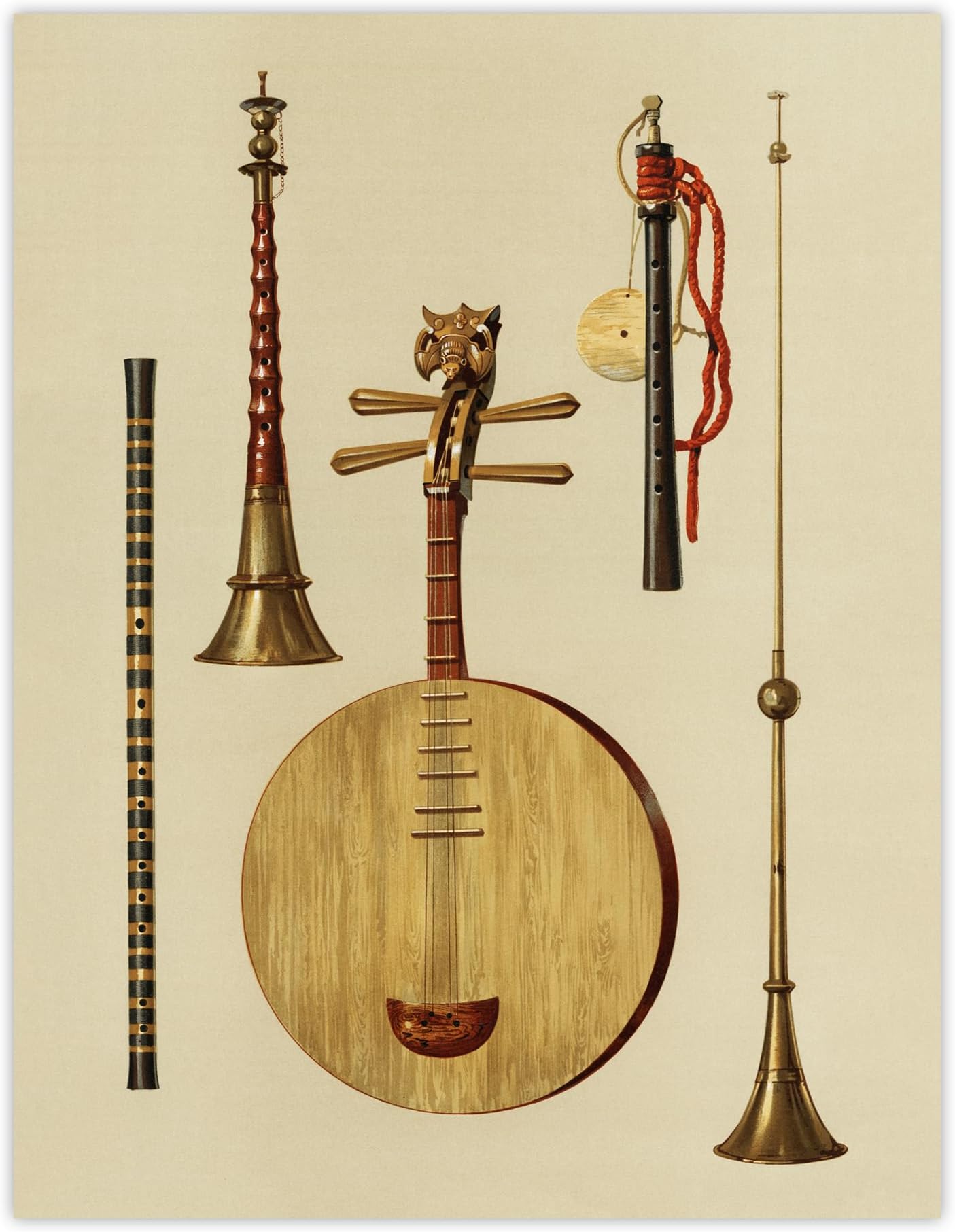 Artery8 Japanese Musical Instruments Unframed Wall Art Print Poster 12X16 Artwork By William Gibb : Traditional Japanese Music Print Suited For Study Or Hallway Celebrating Culture History And Sound