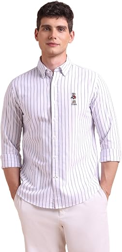 U.S. POLO ASSN. Mens Striped Blue Cuff Sleeve Shirt